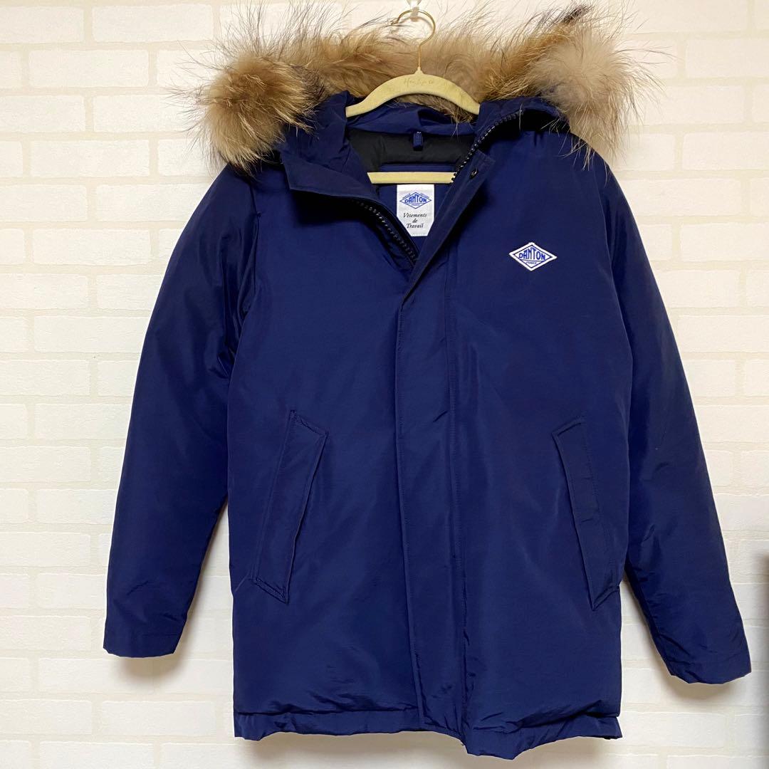 DANTON ダウンジャケット 青タグ フード ファー付き ネイビー - メルカリ