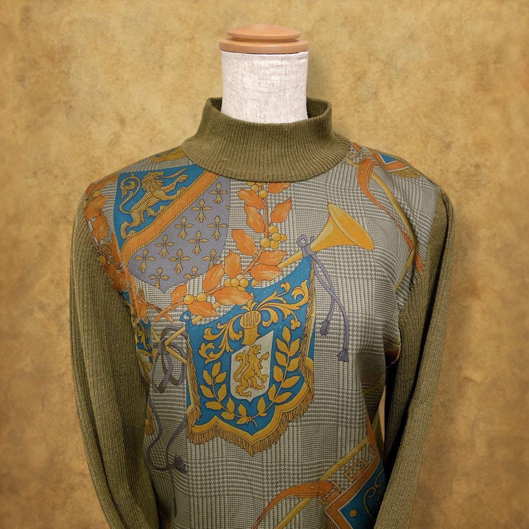 【時巡る】異素材切り替えニット　シルク100%×ウール素材　イタリア製生地　M 時巡る】異素材切り替えニット シルク100%×ウール素材 イタリア製生地