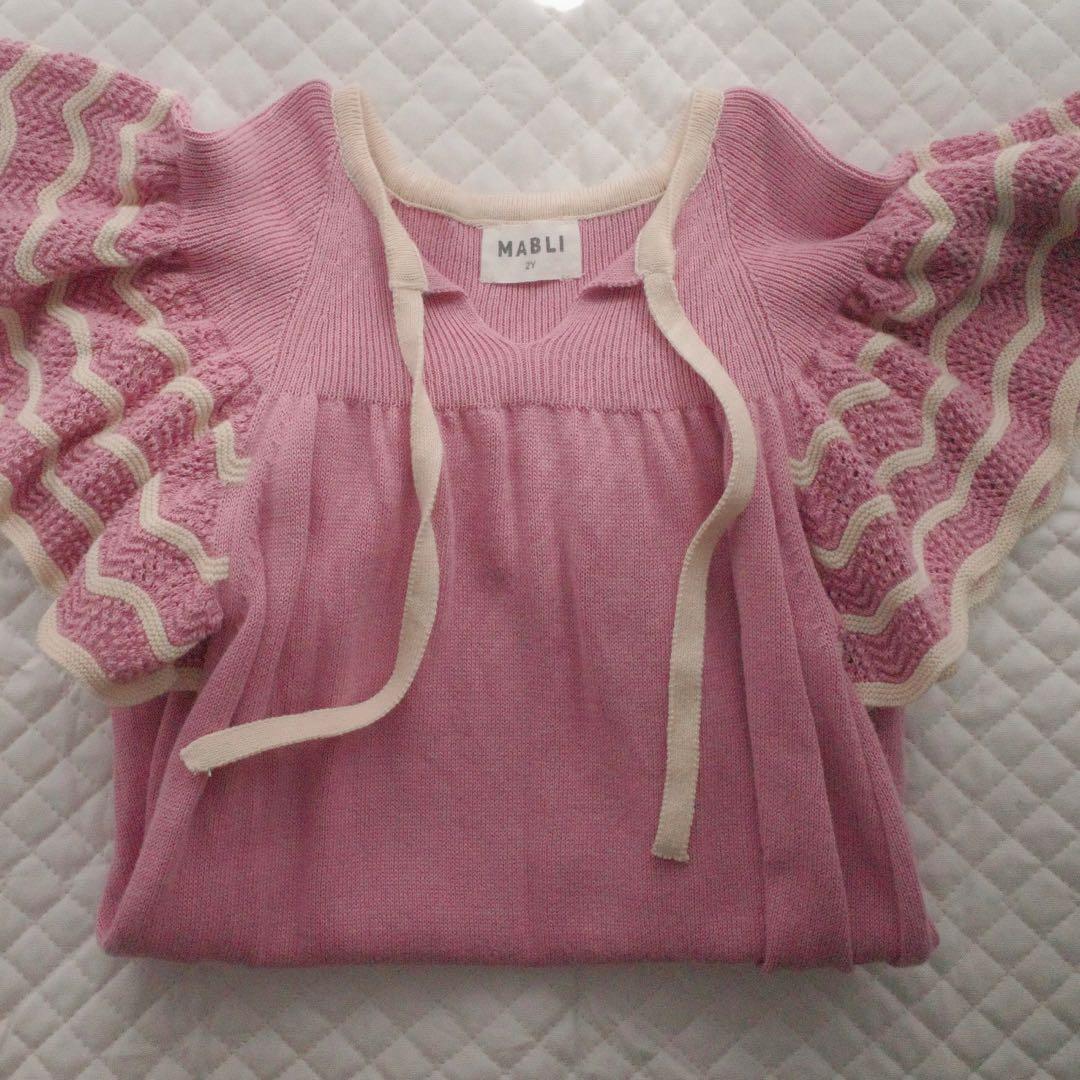 MABLI フリル袖 ピンクロンパース 2Y