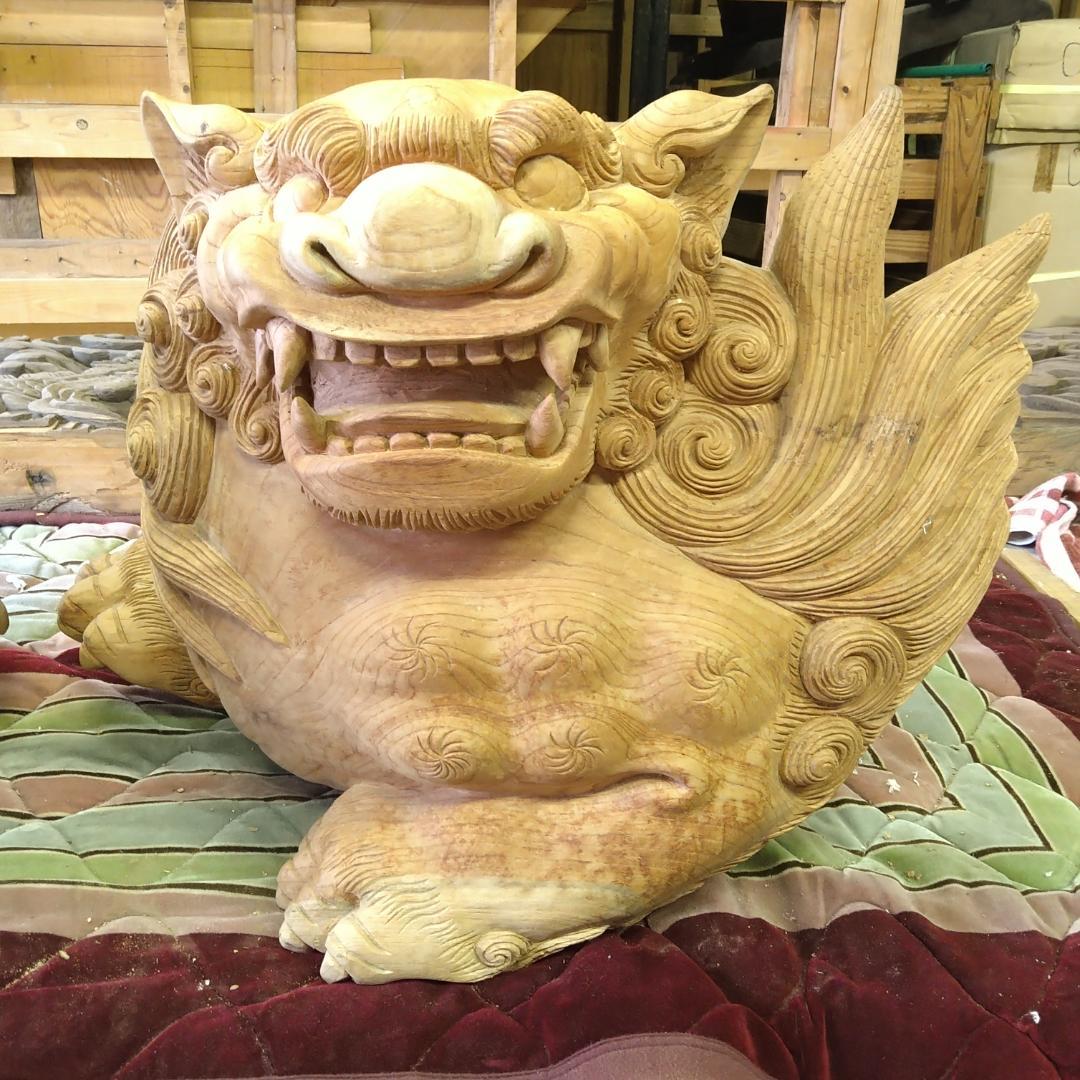 新品 未使用】獅子鼻 木鼻 シーサー 木彫り 手作り 高さ49cm 幅55cm