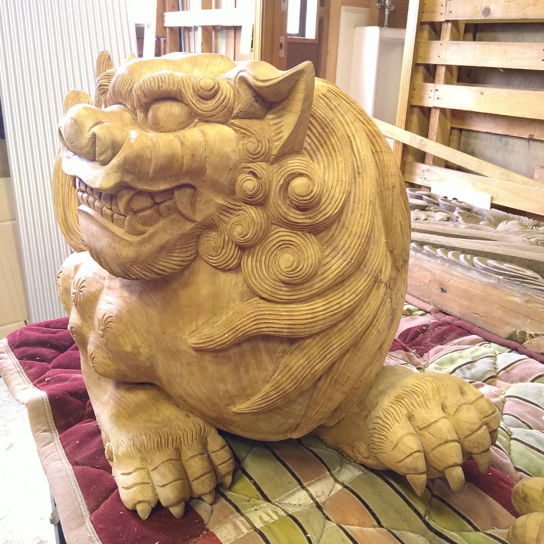 新品 未使用】獅子鼻 木鼻 シーサー 木彫り 手作り 高さ49cm 幅55cm