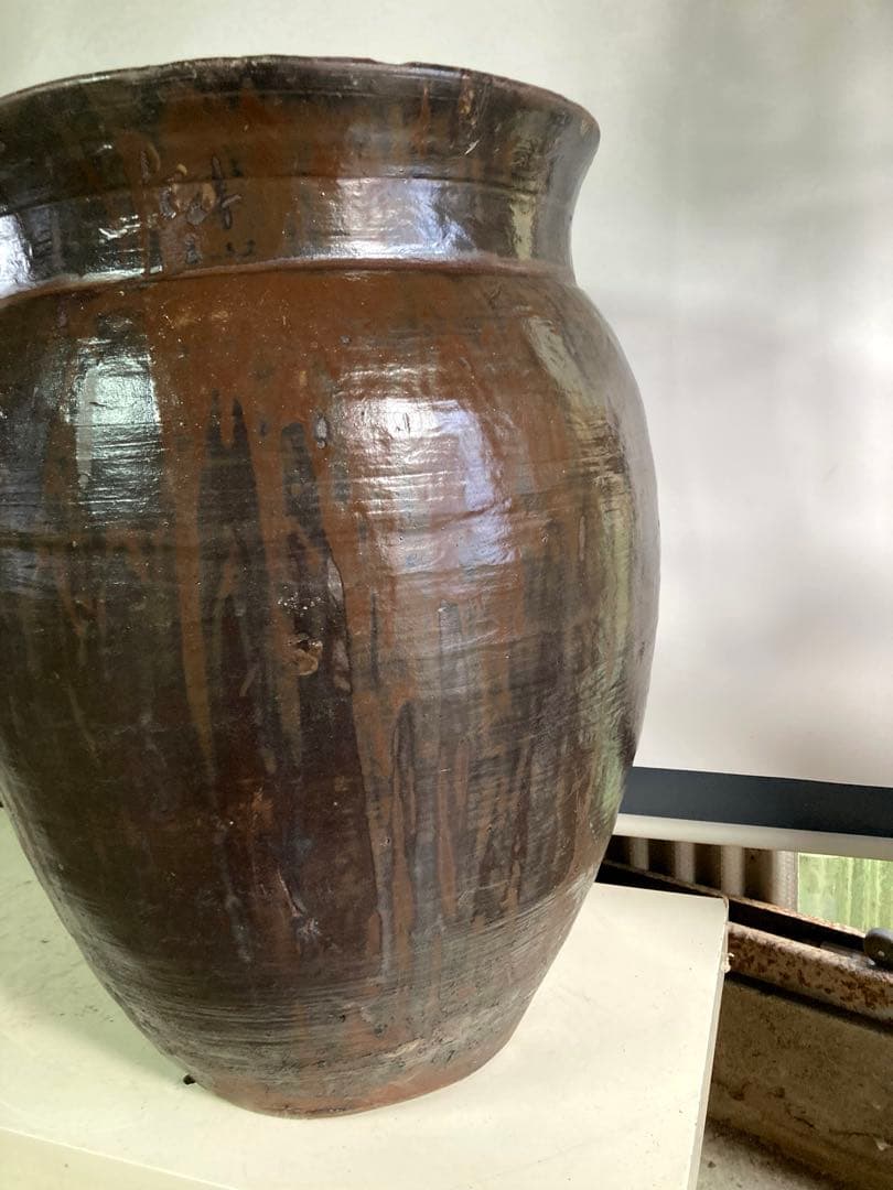 大型】飴釉 大甕 睡蓮鉢 メダカ鉢 レトロ アンティーク 水鉢62センチ