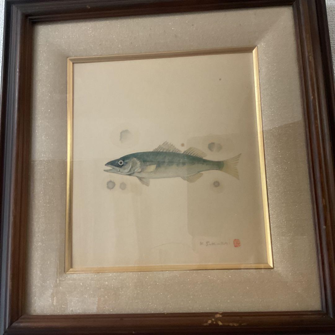 水彩画 肉筆画 【 魚 図 】 作者 落款印譜在 sakurai