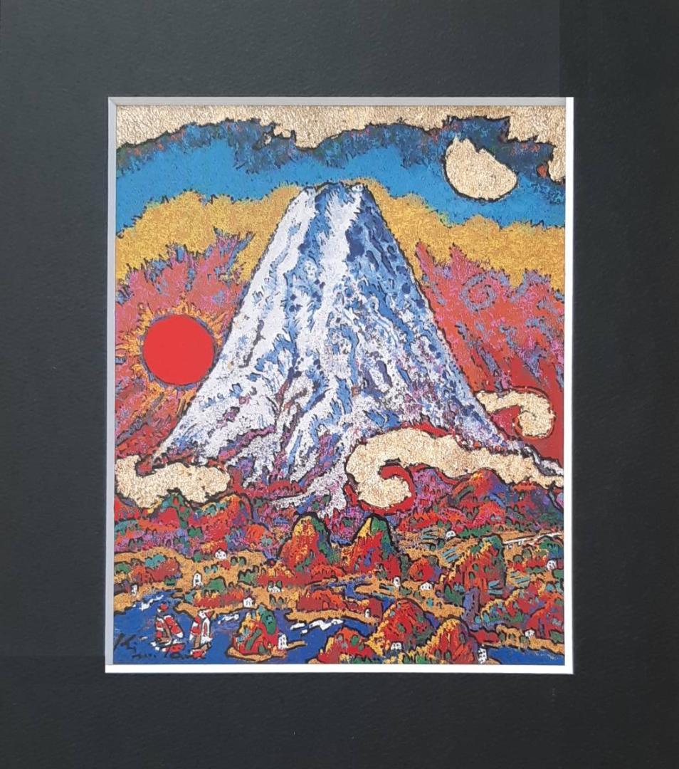 絹谷幸二、「雪景日月富嶽」、希少画集の額装画、四季、風景、人気作品