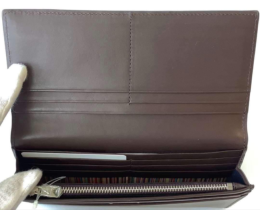 新品☆ポールスミス☆ベジタンストライプトリムかぶせ長財布☆ダーク