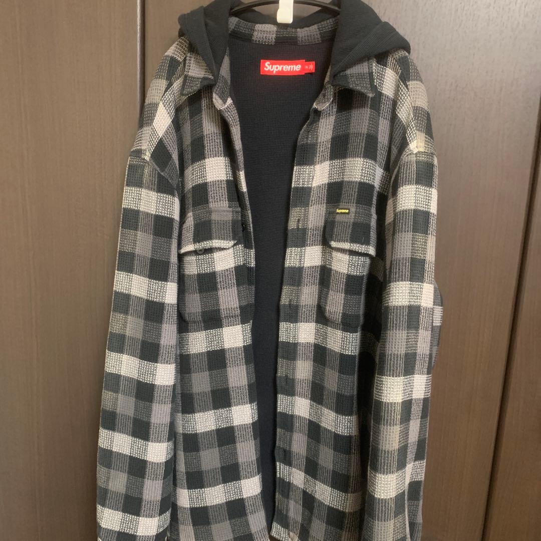 トップス Supreme waffle plaid hooded shirt XL