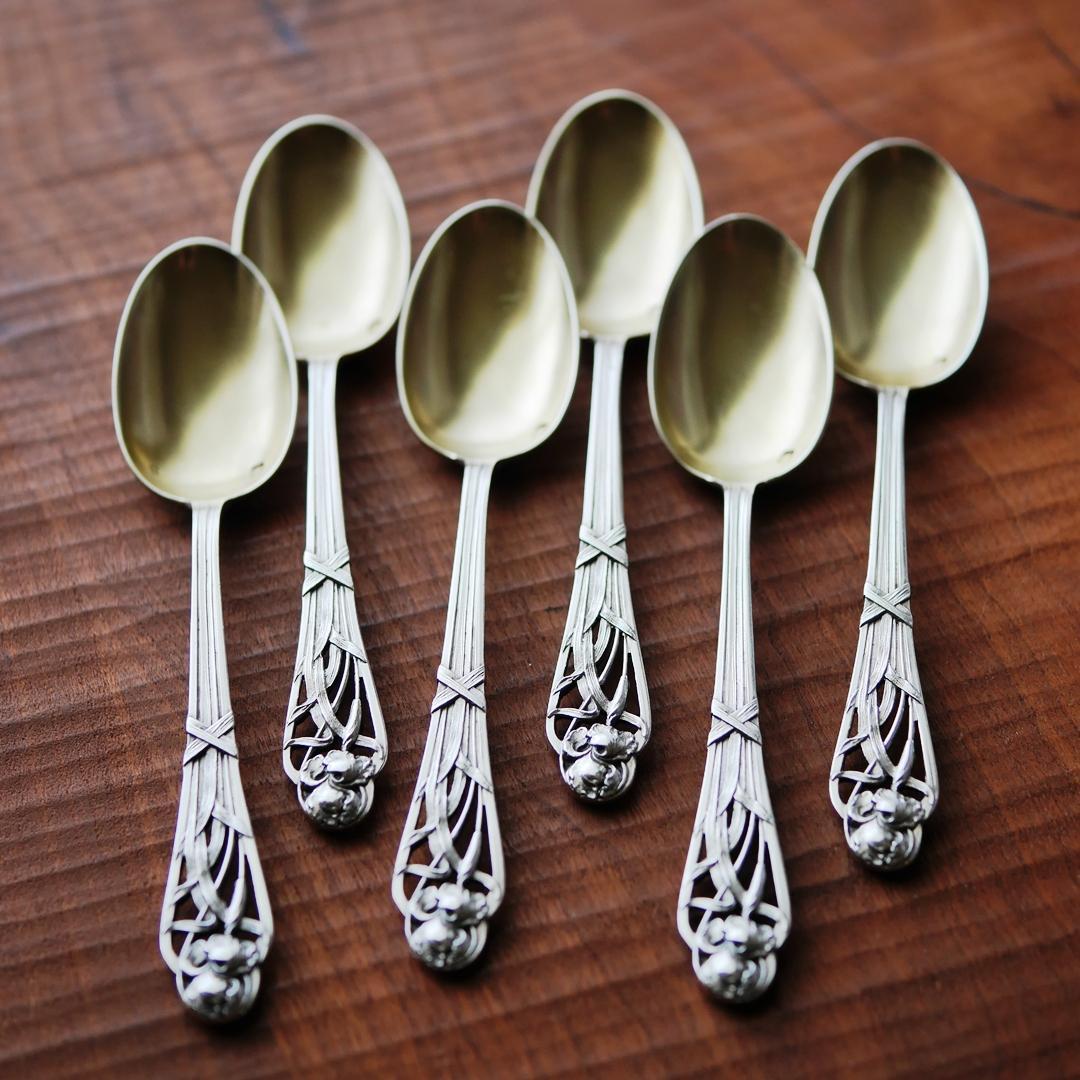 ◆アンティークシルバー◆ティースプーン6本セット◆フランス◆純銀950◆ フランス アンティーク 19世紀初頭 純銀 tea/coffee スプーン veyrat