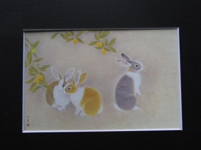 上村松篁、【兎】、希少な大判額装用画集より、美品、日本人画家、新品額装付