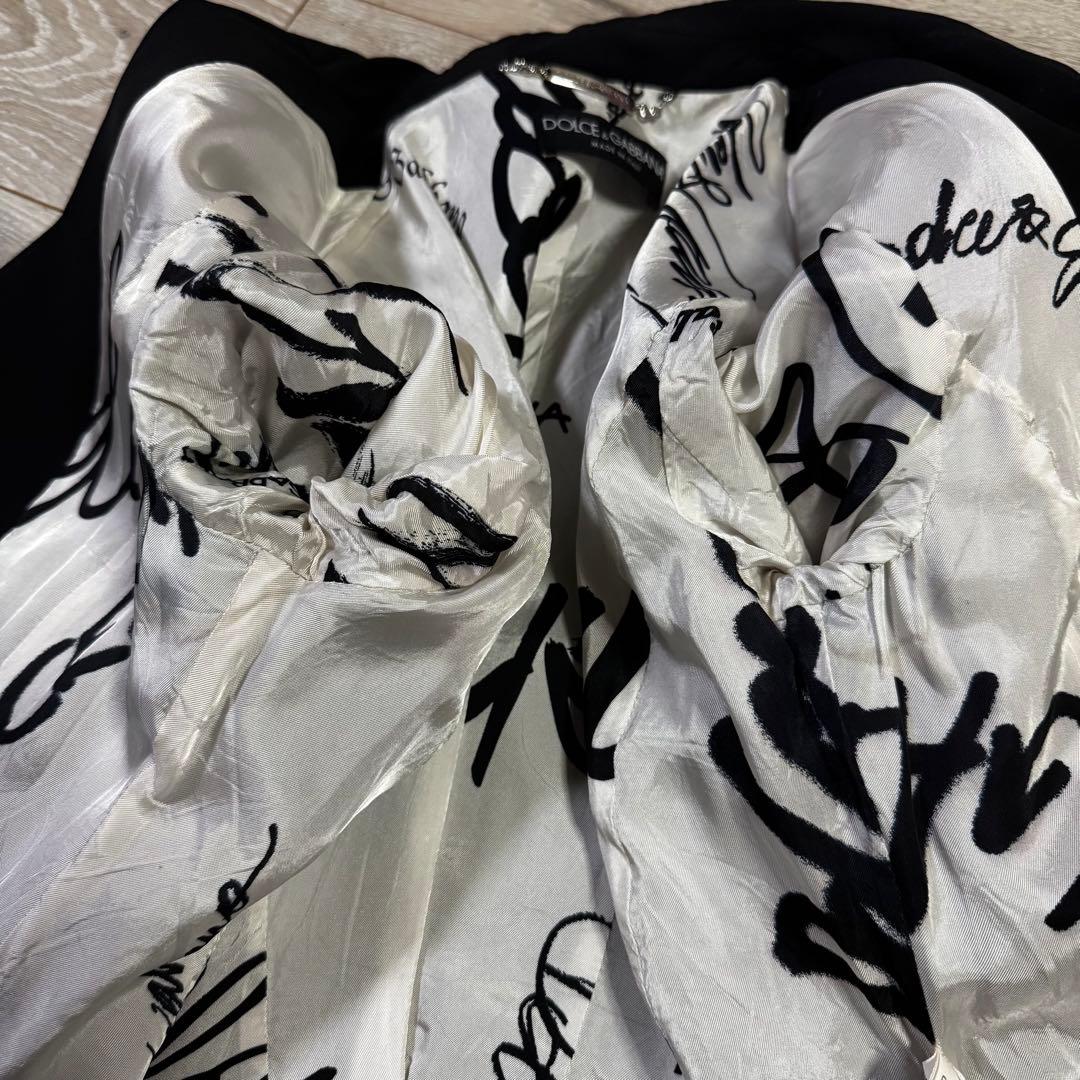 D&G ブラック ブレザー ワイドパンツ セット 裏地派手 プリント 38