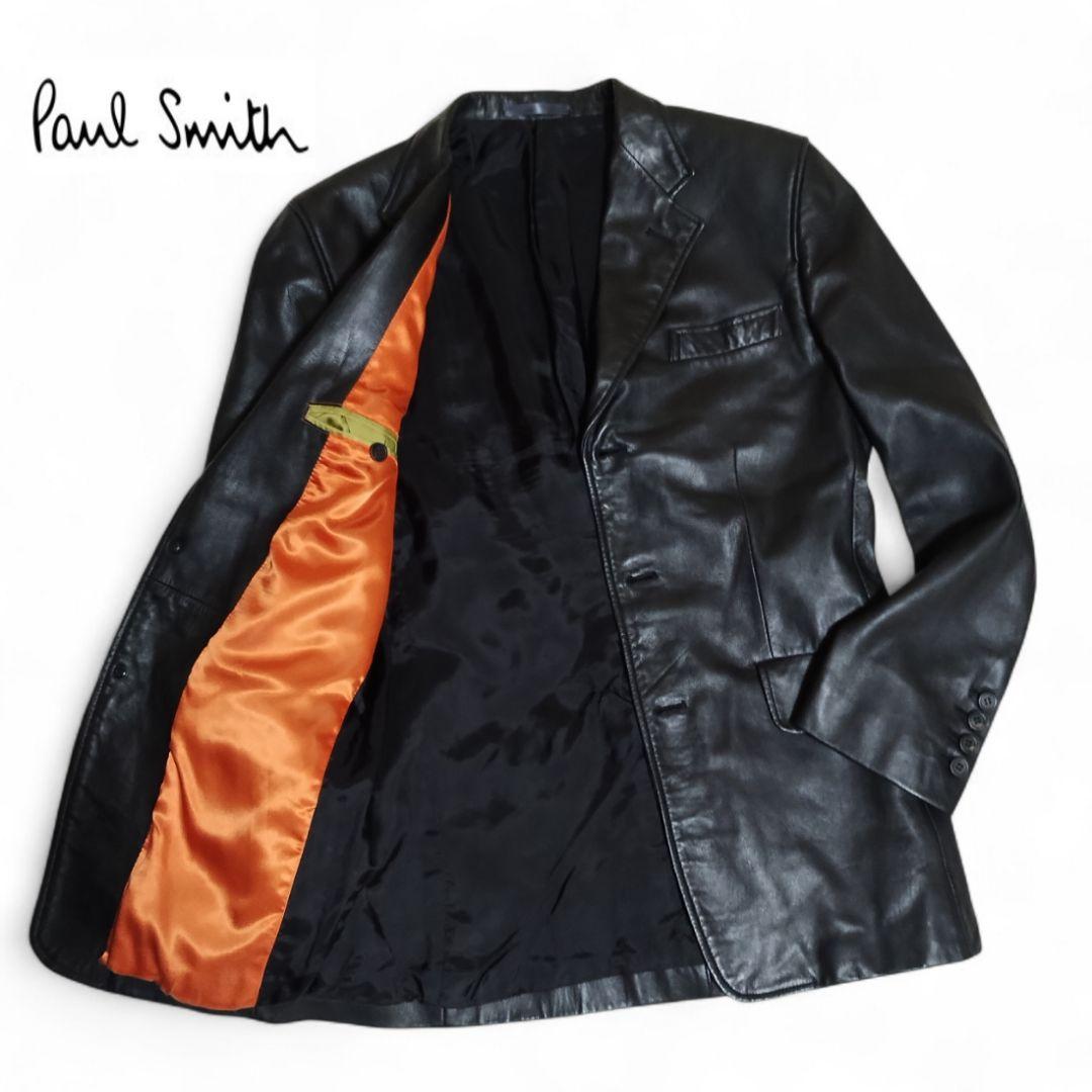 PaulSmith Londonレザージャケット ラム 黒 テーラード M