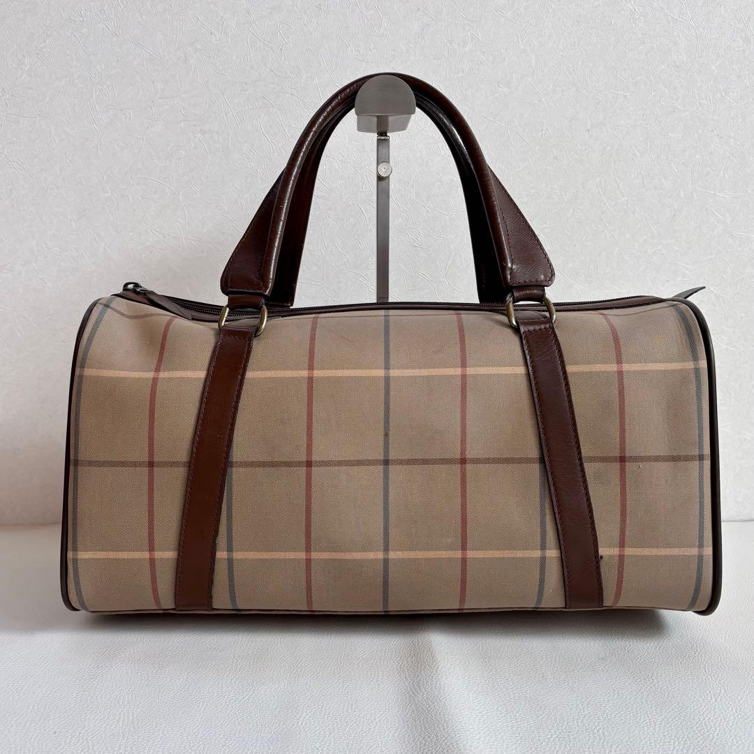 良品】【バーバリー】ボストンバッグ 旅行カバン 玉虫色 チェック
