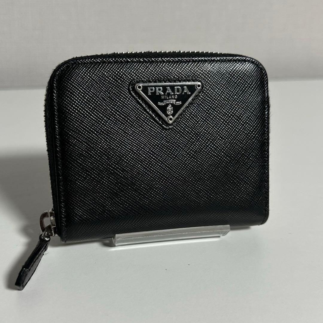極美品　プラダPRADA サフィアーノレザー　トライアングルロゴ　ケース黒