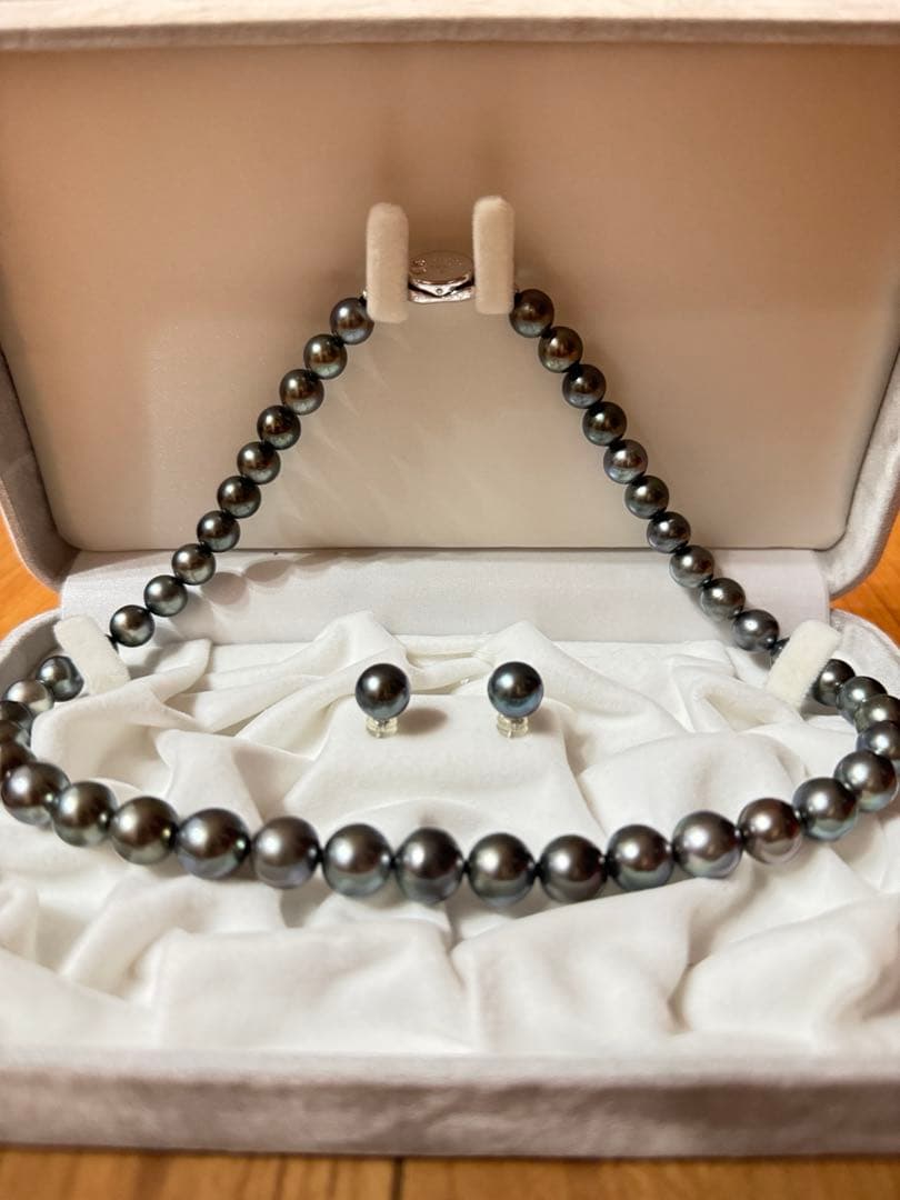 大粒黒真珠　銀座松屋　ネックレス　ピアス　セット　冠婚葬祭　フォーマル 即納】冠婚葬祭 ネックレス 8mm ネックレスセット 42cm 45cm 38cm