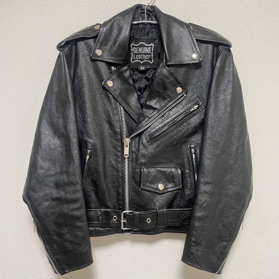 VINTAGE ダブルライダース 本革 ブラック レザー ライダース 革ジャン