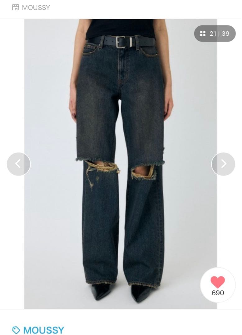 MOUSSY KNEE SLIT WIDE STRAIGHT ダークブルー