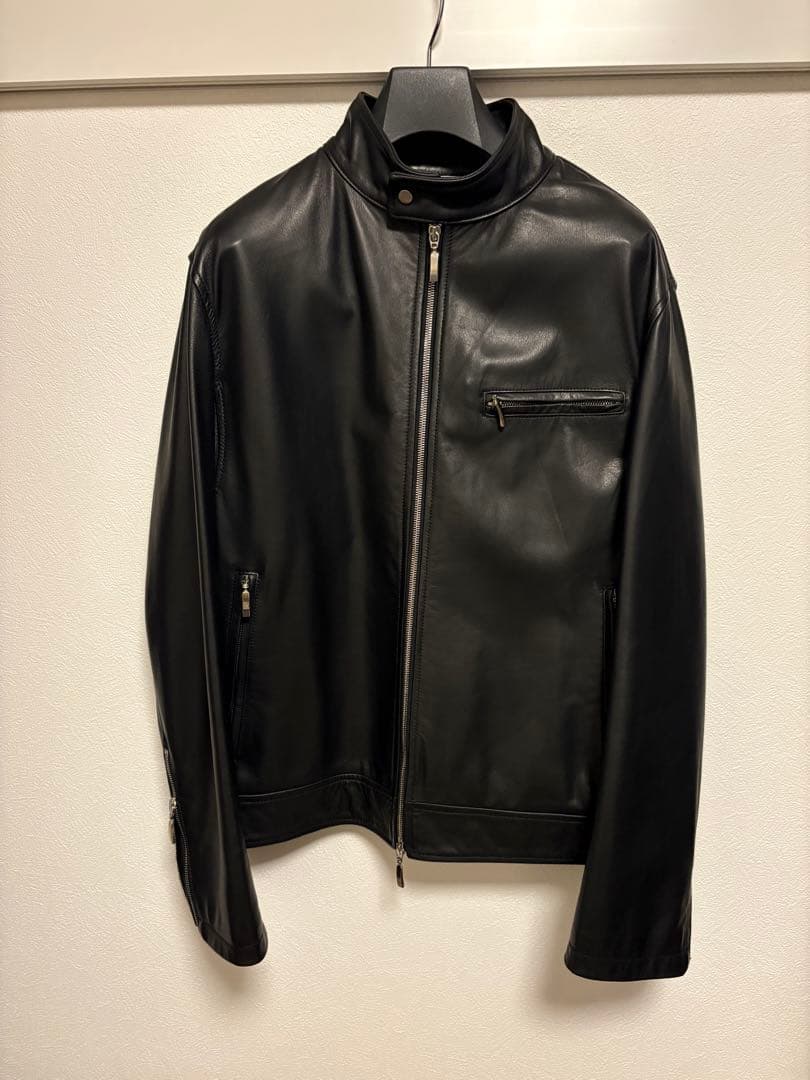 SILENCE サイレンス ゴートレザー シングルライダースジャケット 50 黒 SILENCE (サイレンス) Single Rib Leather Jacket (シングル リブ