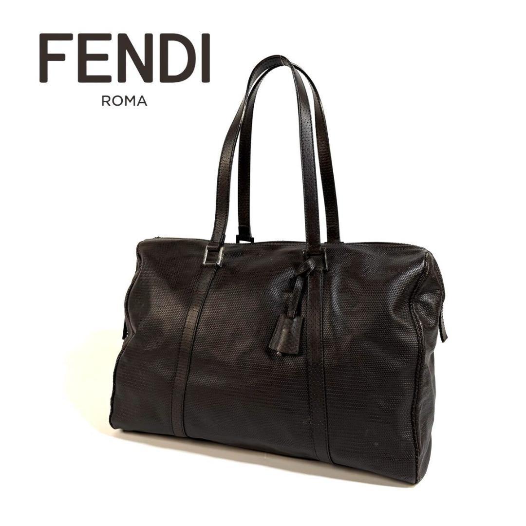 美品 FENDI レザー 大容量 ボストンバッグ ブラウン イタリア製 カデナ付