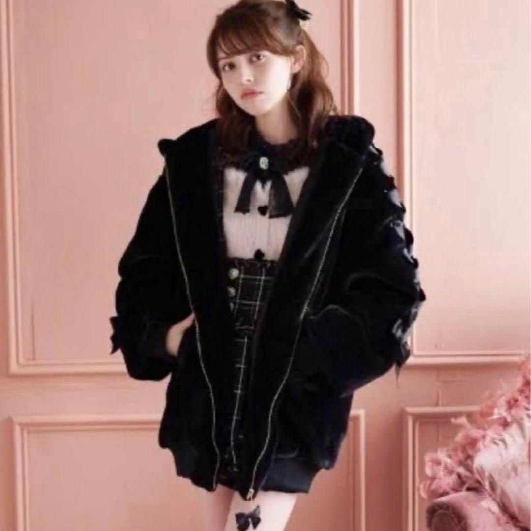 LIZLISA リボンうさみみファーブルゾン ブラック