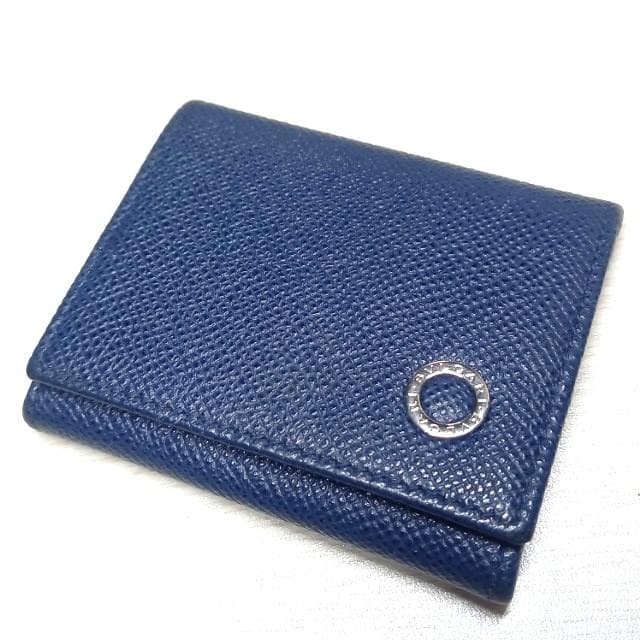 良品 ブルガリ ブルガリマン ケース 小銭入れ ネイビー レザー ボックス