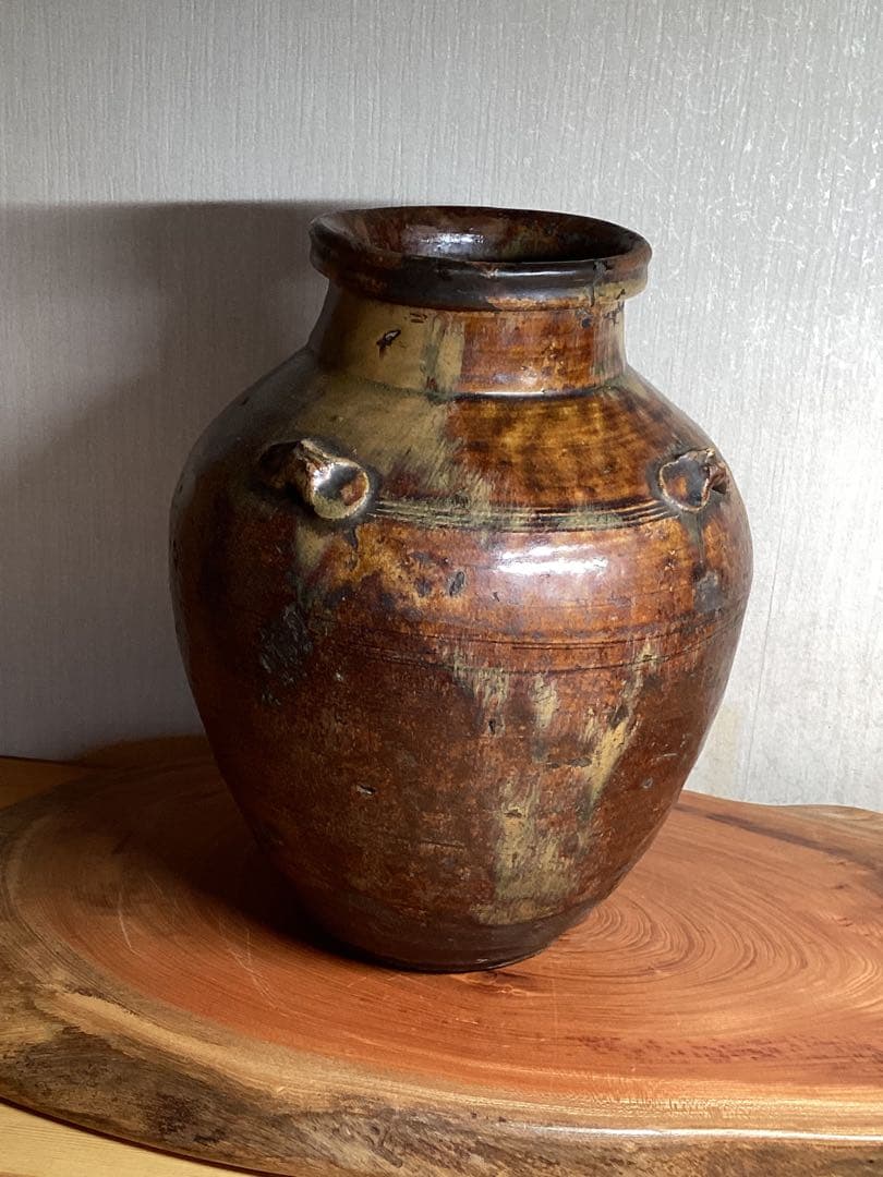 古美術骨董品　六古窯　古越前　茶壺 楽天市場】骨董○古丹波三耳壺○葉茶壷 / 丹波焼 | 江戸初期-17世紀頃