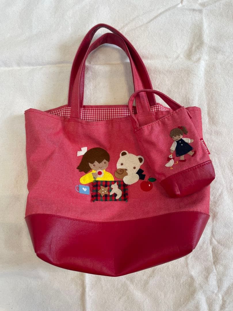 ファミリア　familiar マチ付きデニムバッグ&ケース入れSET売り