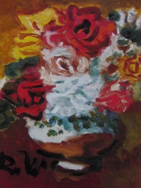 梅原龍三郎、薔薇図、画集より、希少、版上サイン、新品額装