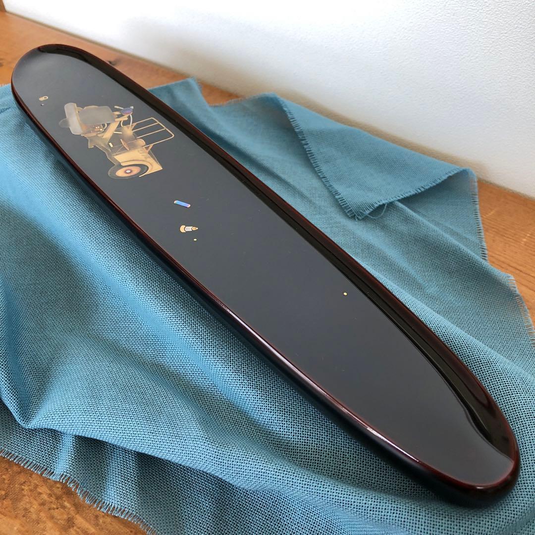 箱瀬淳一　長方ペン皿　40cm漆器　水野式　自動三輪車　蒔絵　飾り皿　輪島塗長皿
