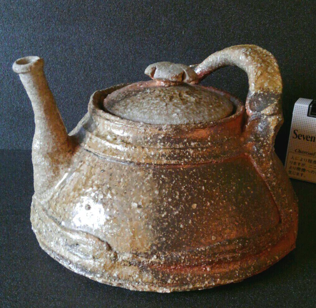 人気作家　眉山窯　沖康史作　焼締　信楽　土瓶形　花入れ　花瓶　オブジェ　共箱