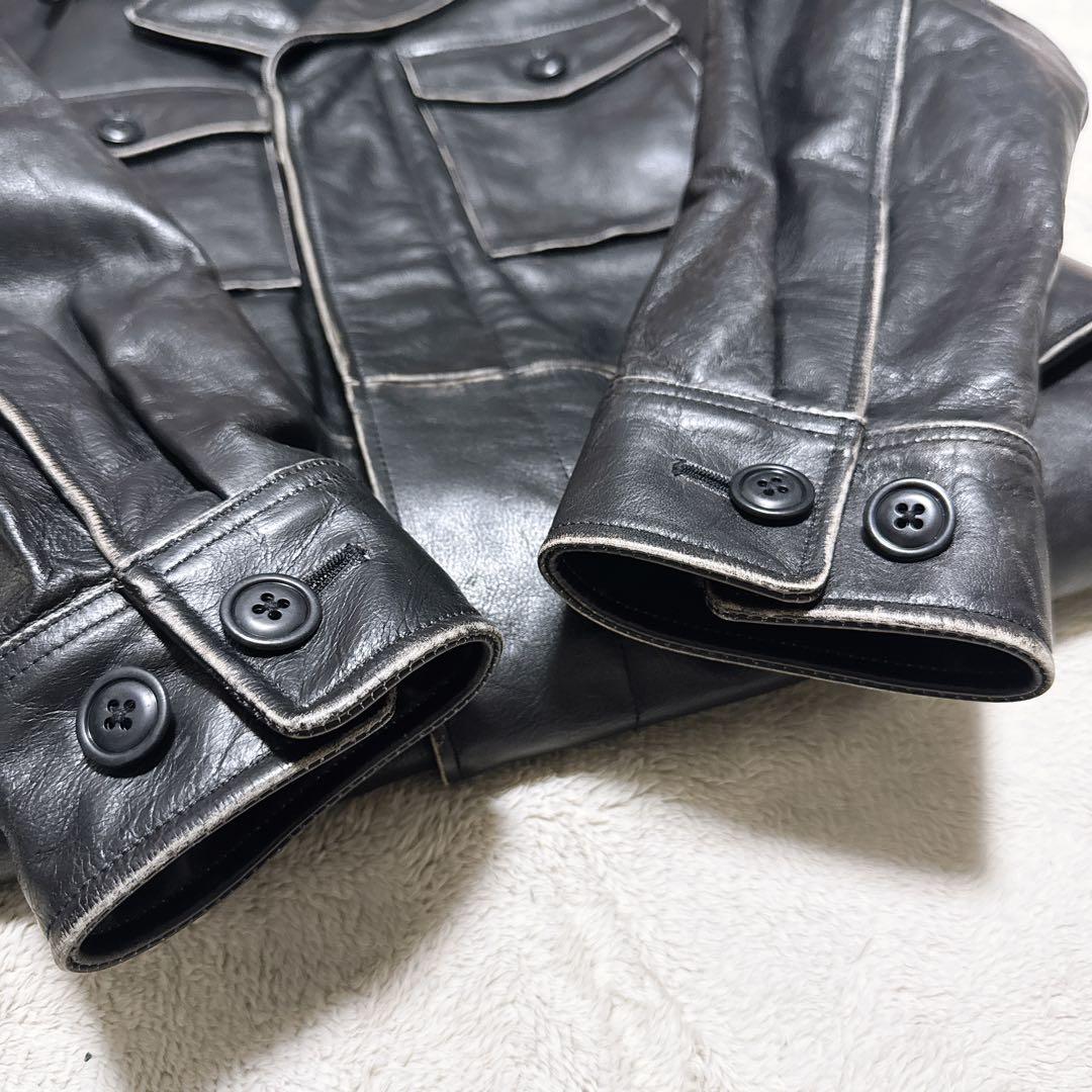 《オススメ》OLD GAP レザーカーコート 黒 牛革カウレザー M相当