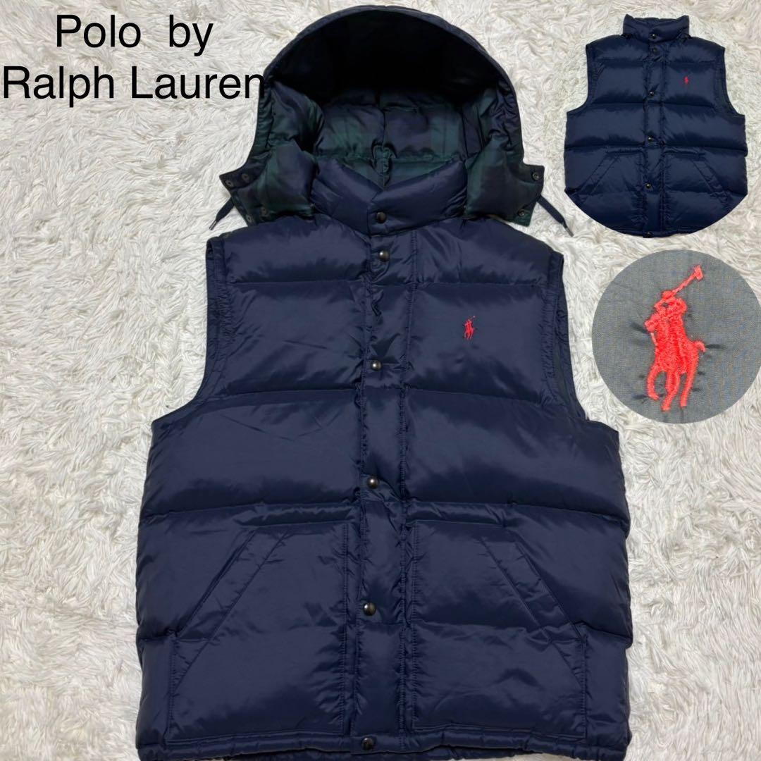【ポロバイラルフローレン】ダウンベスト　2way ポニー刺繍　ネイビー L