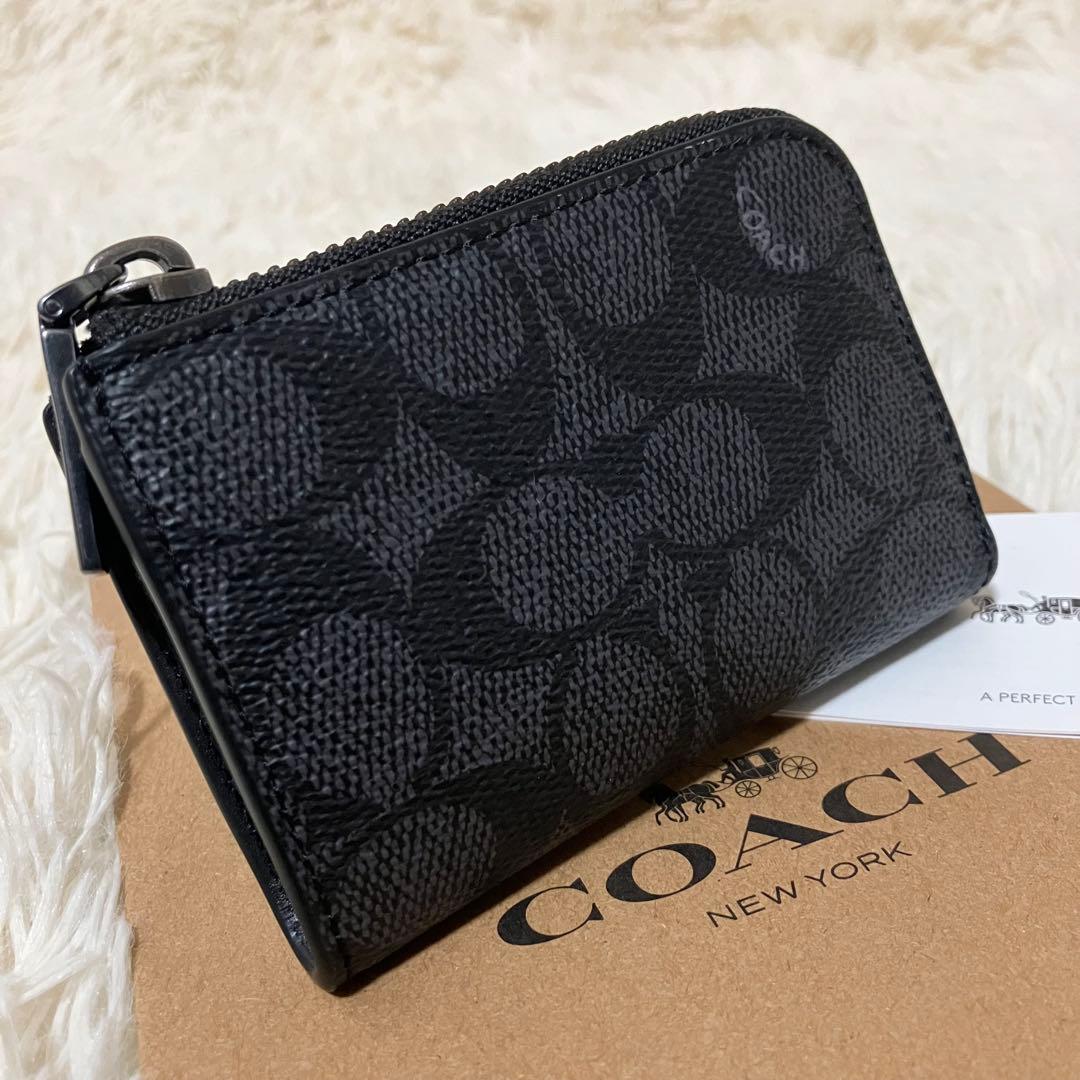 未使用品 COACH ケース シグネチャー チャコール リング付き
