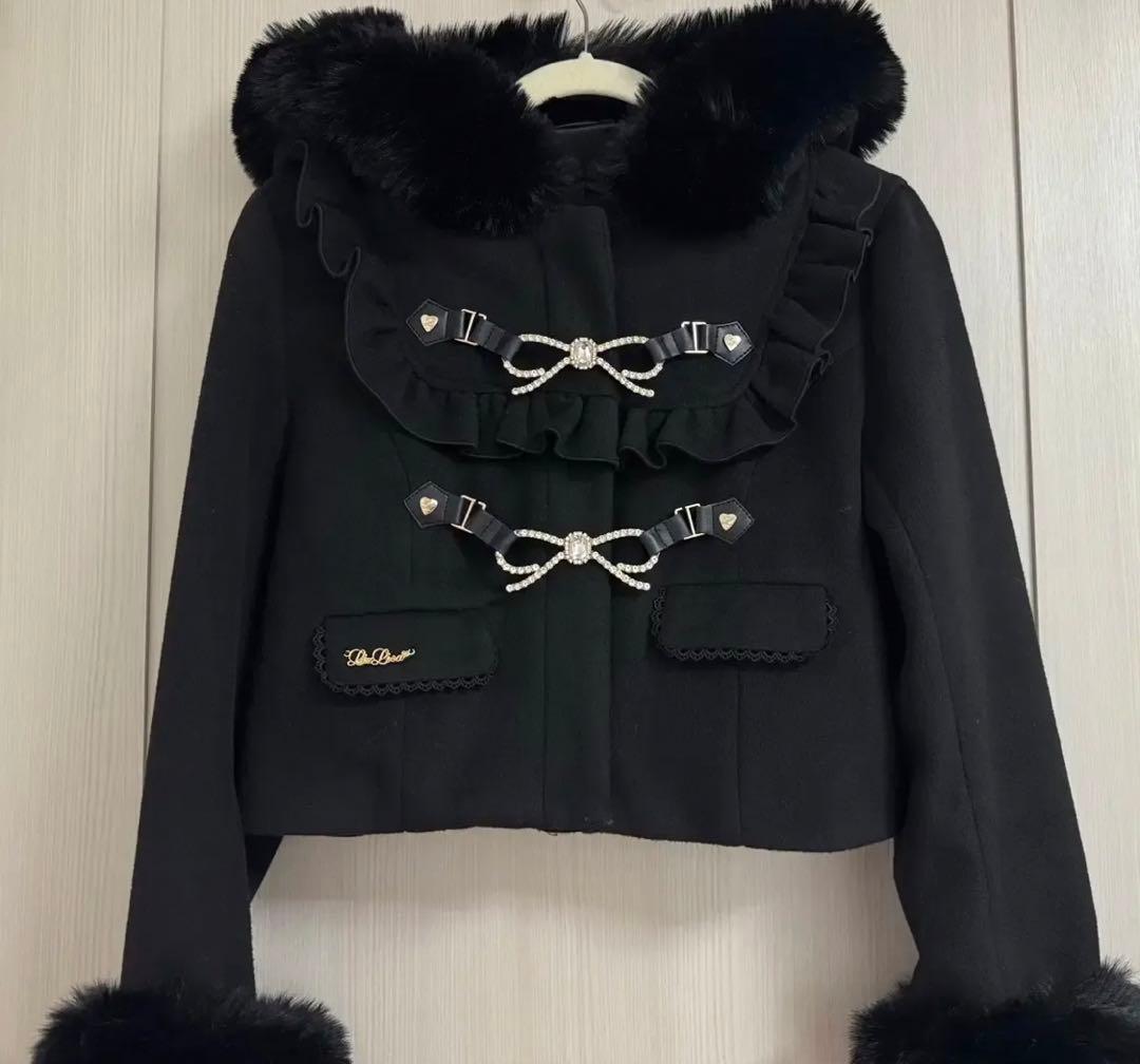 LIZLISA リズリサ ビジューリボンショートフードコート ブラック