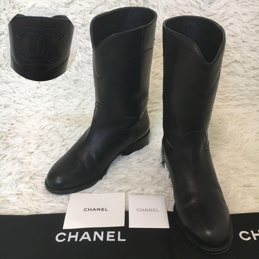 極美品】シャネル ロングブーツ ココマーク レザー ブラック 付属品完備