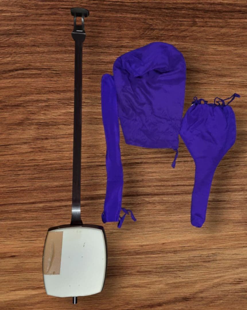 三味線本体 木製 紫色カバー付き 天然素材ばち、糸巻き