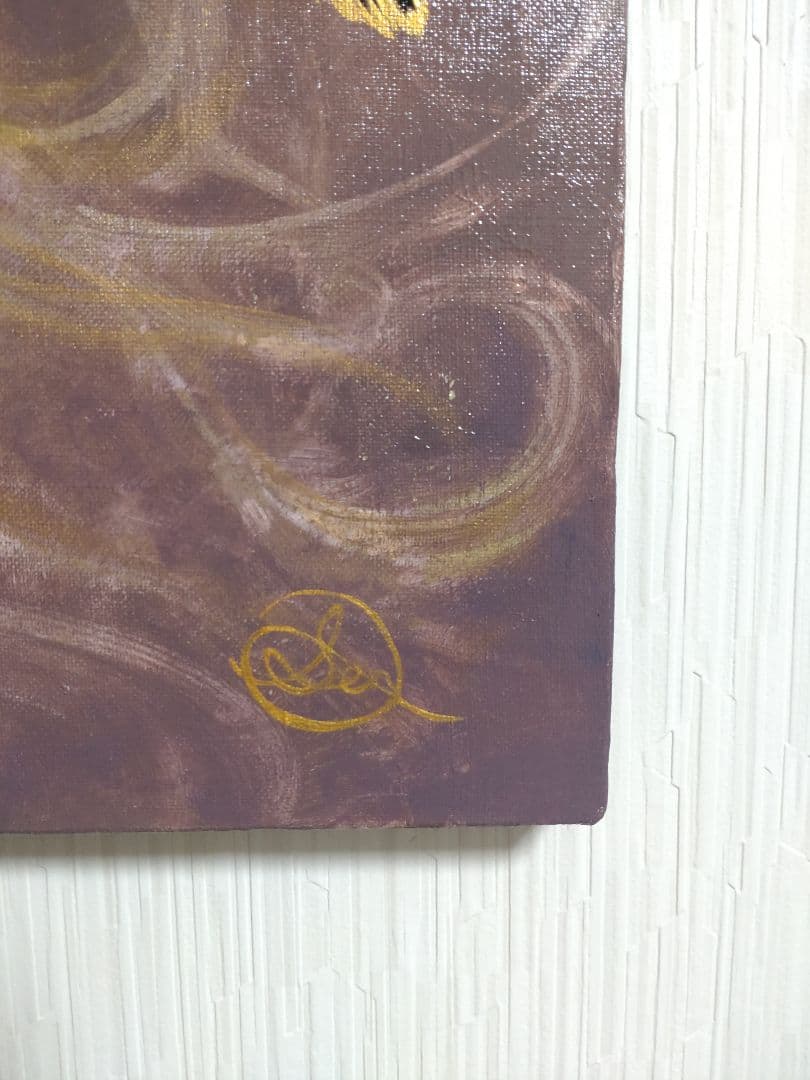 カラスの油絵◇1点物絵画◇アイヌ模様/パワーアート/真作/作者サイン