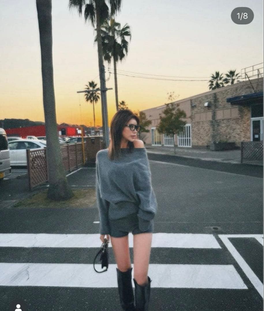 【dianteASYMMETRIY NECK KNIT&SHORTS SETUP