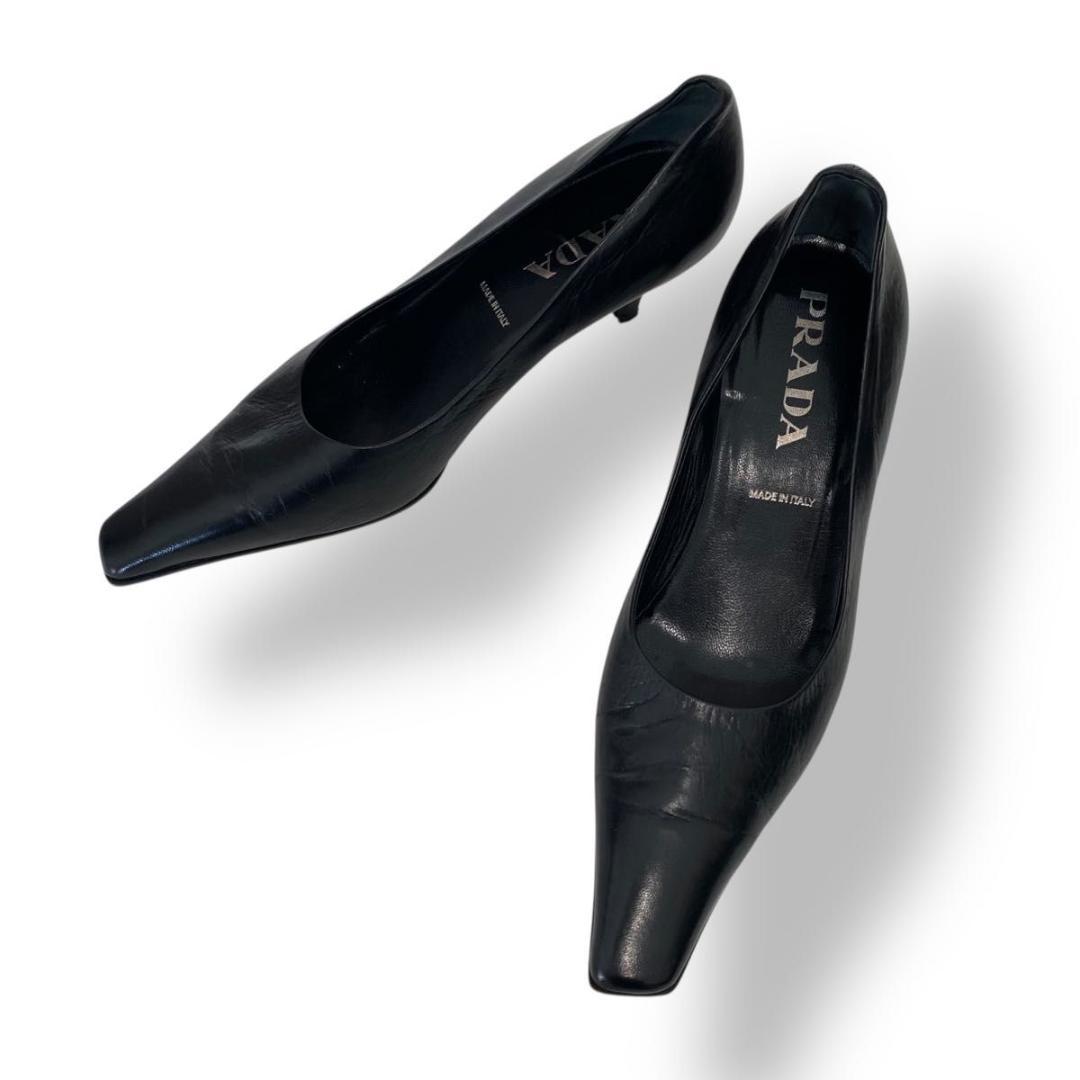 良品 プラダ パンプス ポインテッドトゥ ヒール サイズ37 24.0cm
