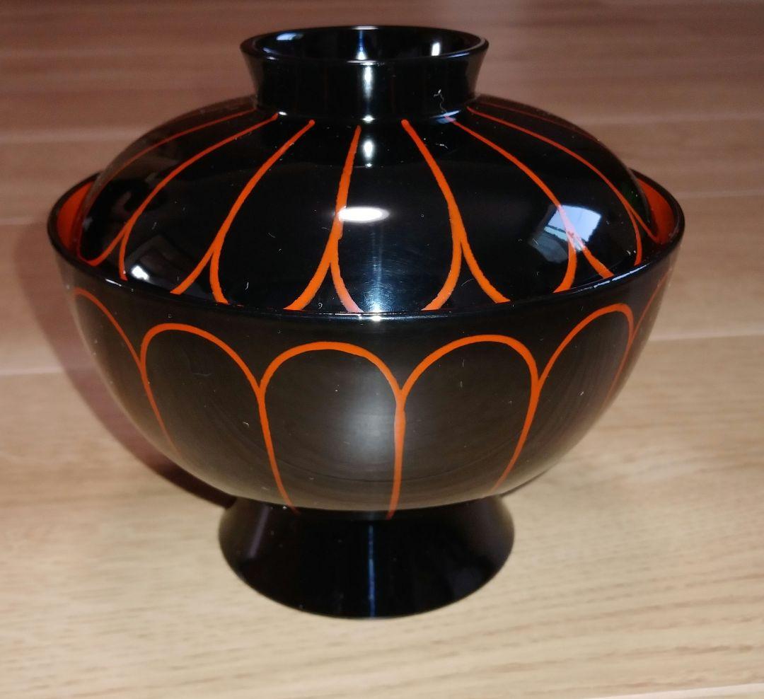 未使用　特選漆塗り　お吸物椀　５客入り　渓山漆工房　高仙才椀　黒内朱　菊割