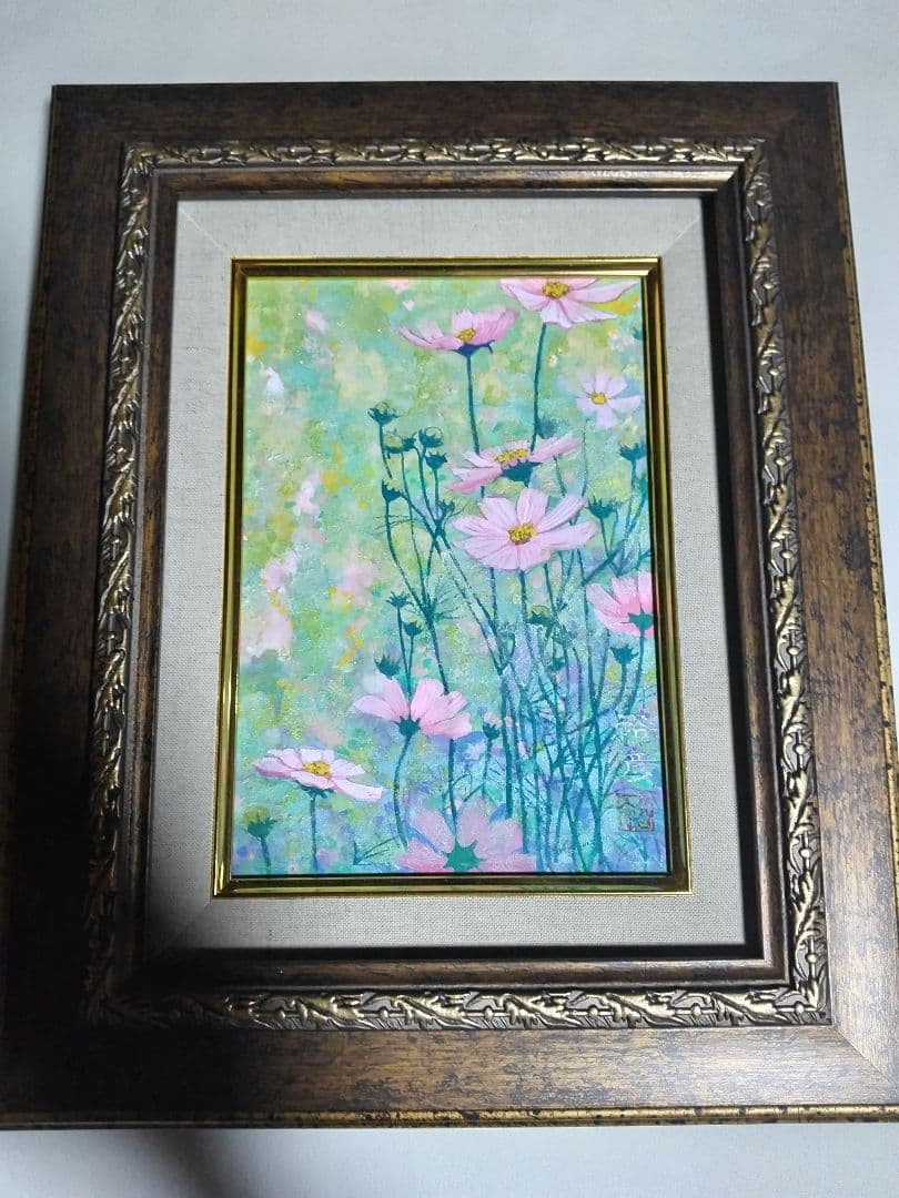 絵画、日本画、SM号、コスモス、春、真作、額縁、片岡珠子、五味悌四郎、山下清。