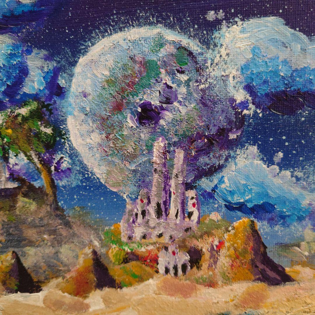 幻想的なファンタジー風景 アクリル画リーフグリーンA