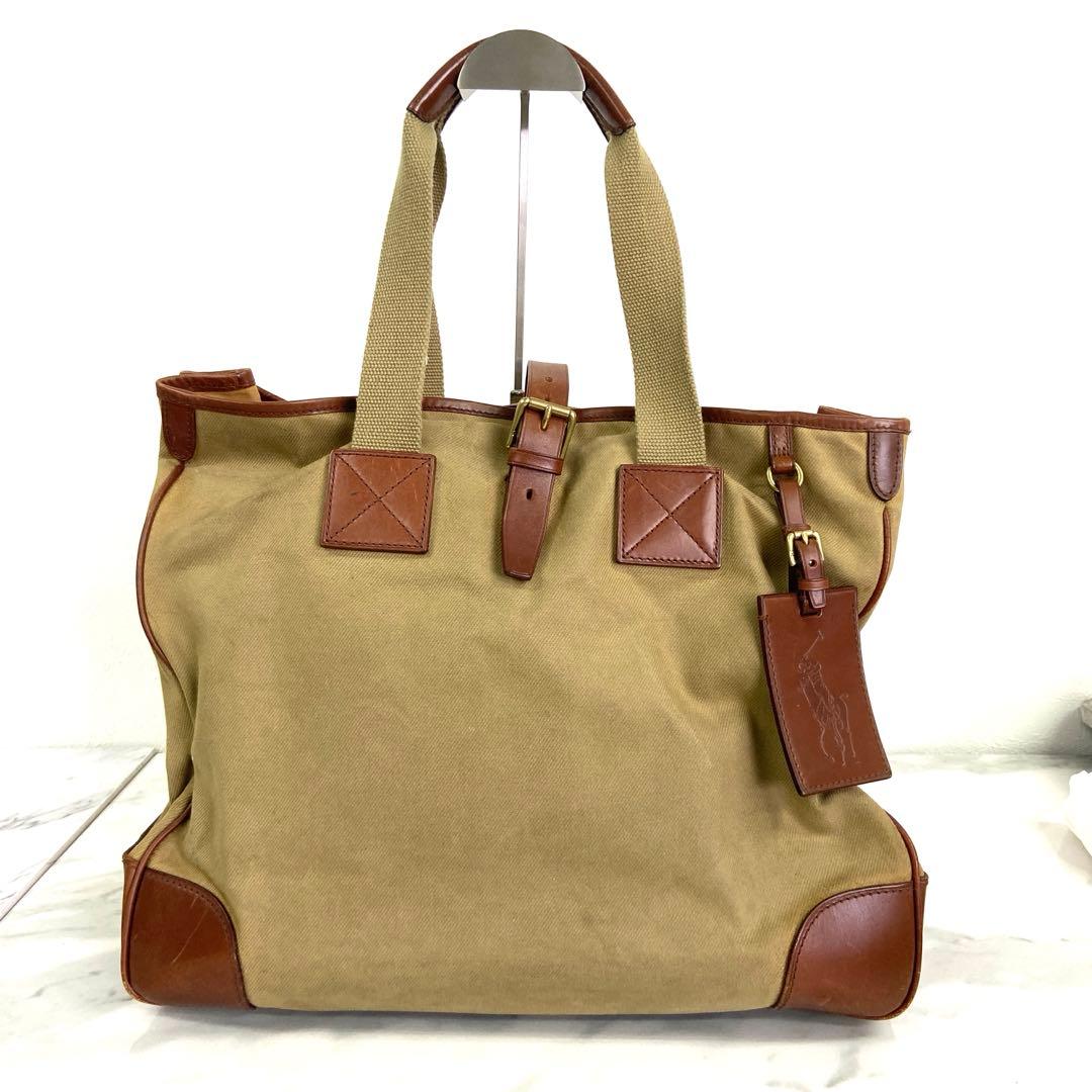 。ラルフローレン キャンバストートバッグ　大きめビジネス・旅行　レザータグ