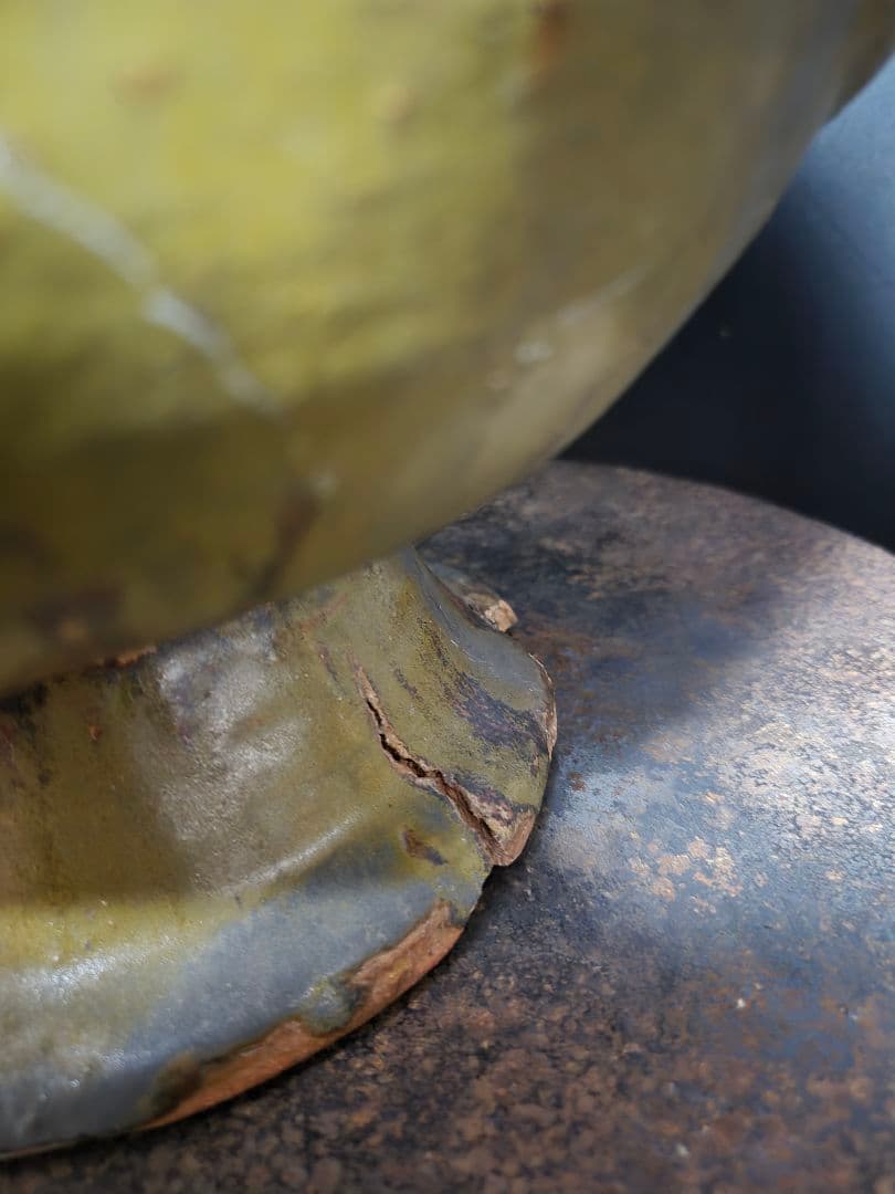 和か洋か修復痕あり存在感抜群のスペシャル陶器オブジェ 緑色の