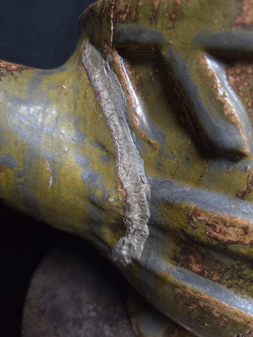 和か洋か修復痕あり存在感抜群のスペシャル陶器オブジェ 緑色の