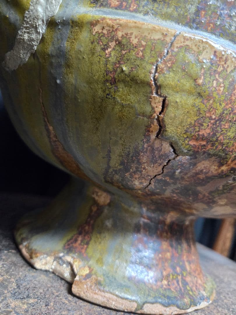 和か洋か修復痕あり存在感抜群のスペシャル陶器オブジェ 緑色の