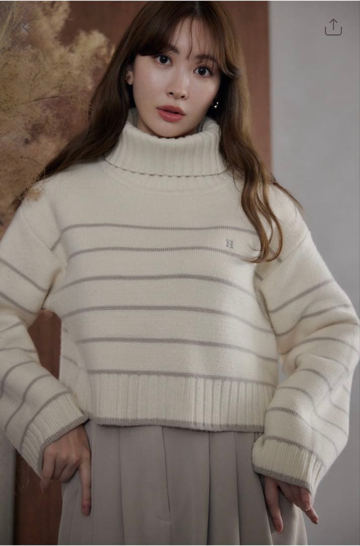 トップス Striped Turtleneck Knit Pullover
