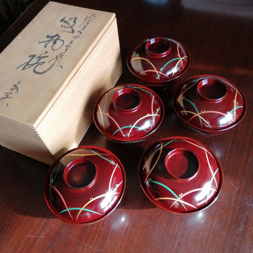 山中塗　和田瑾斎　色絵吸物椀　5客　12cm 山中塗 五彩 汁椀5客揃 お椀 加賀製 F6P-2518｜マイナビふるさと納税