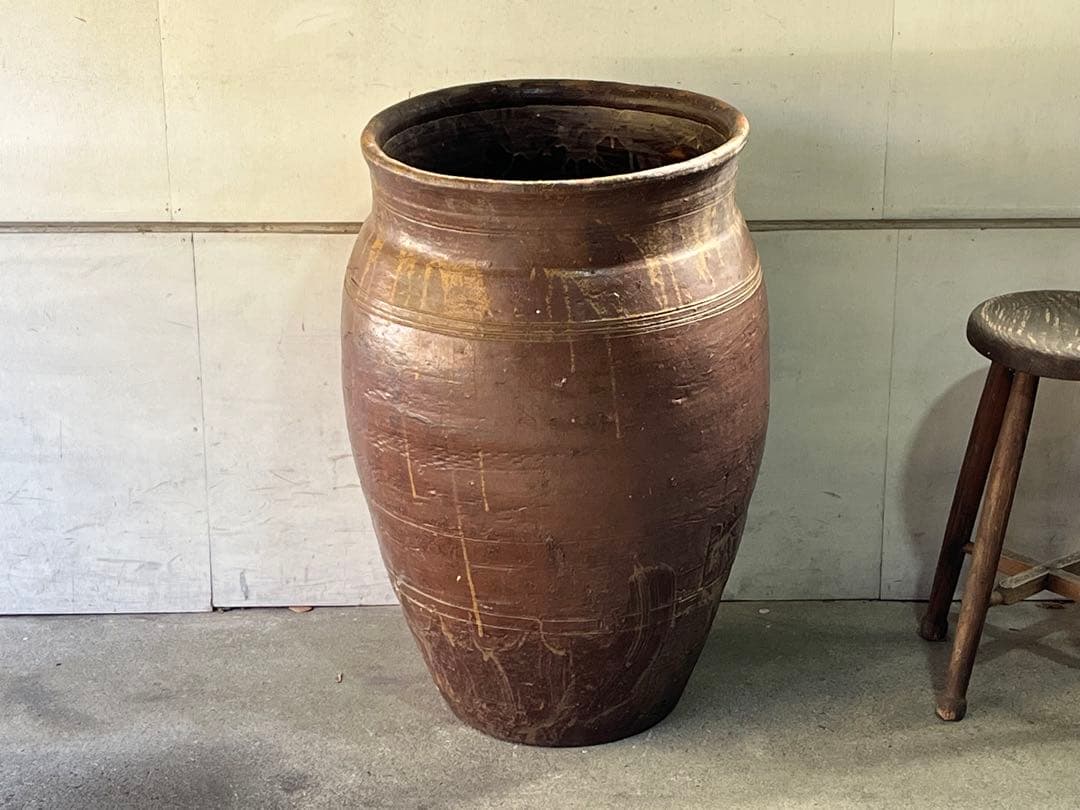 古い唐津焼の甕 73cm 水鉢 古民具