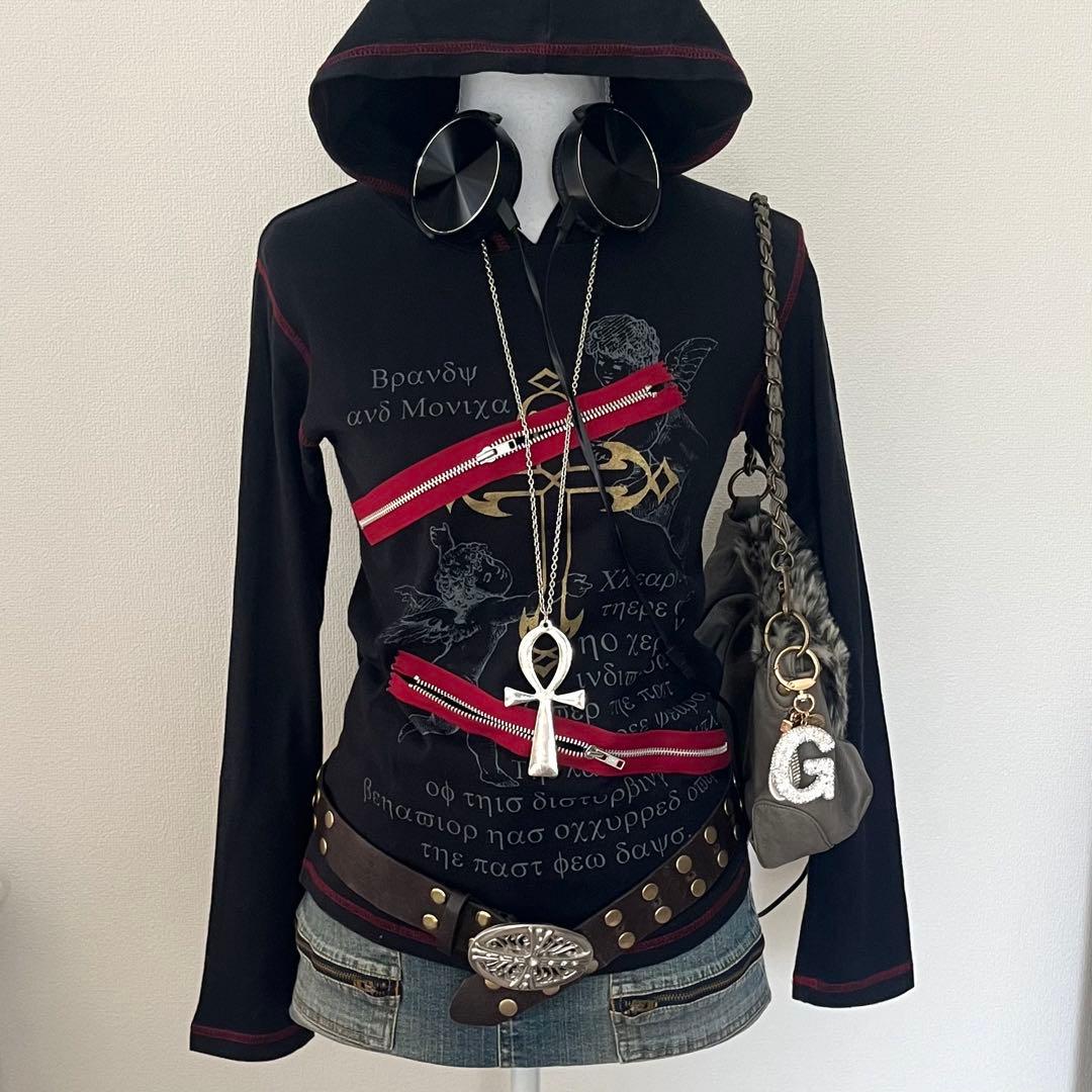 ❤︎00s グランジ 平成ギャル パンク ジップデザインフード付き