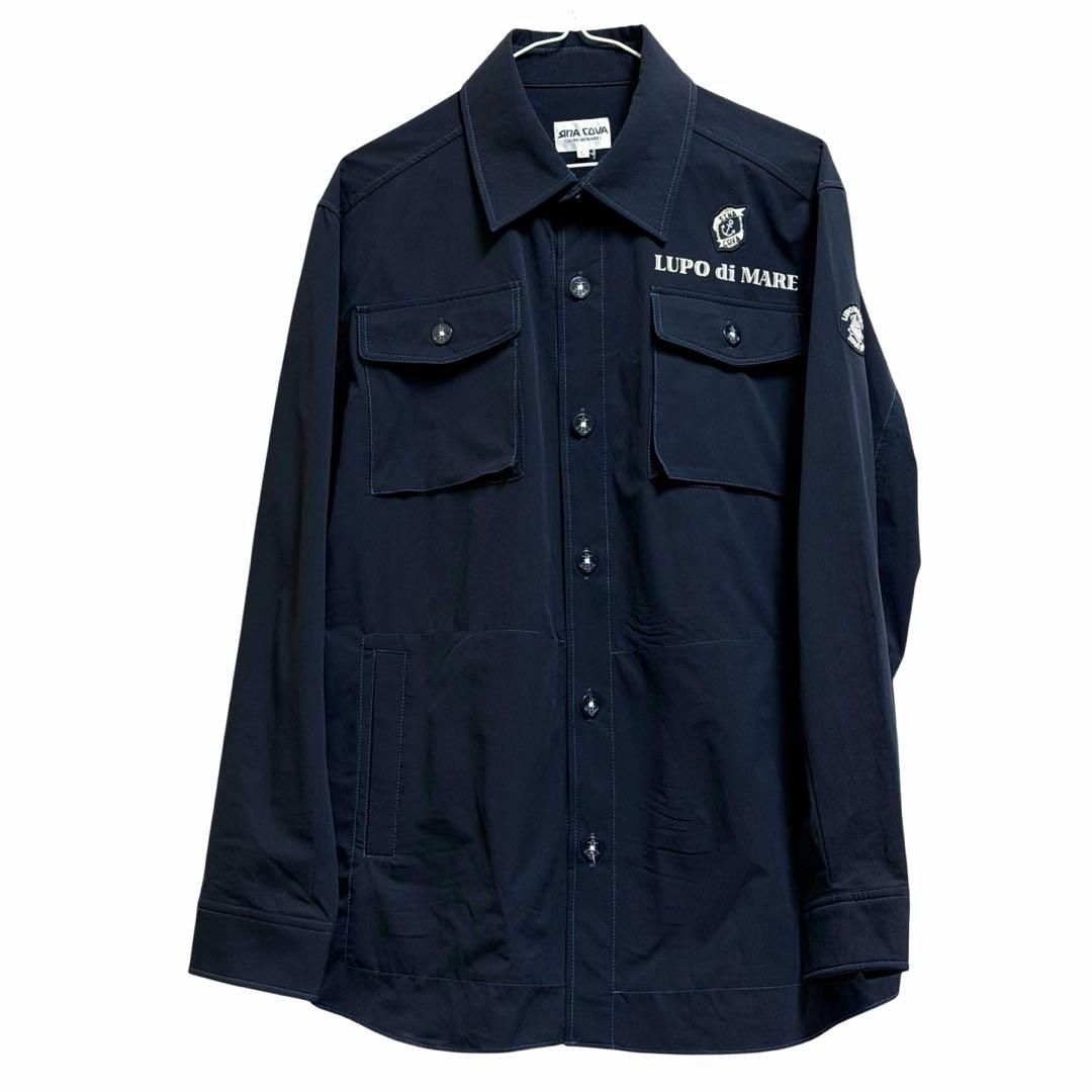 は*ん様 新品シナコバ シャツブルゾン Lサイズ ダークネイビー ワッペンデコレ