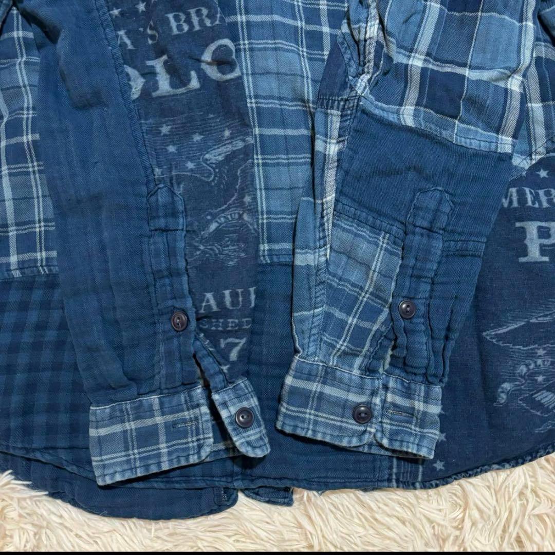 美品 ポロラルフローレン パッチワーク シャツ 長袖 インディゴ